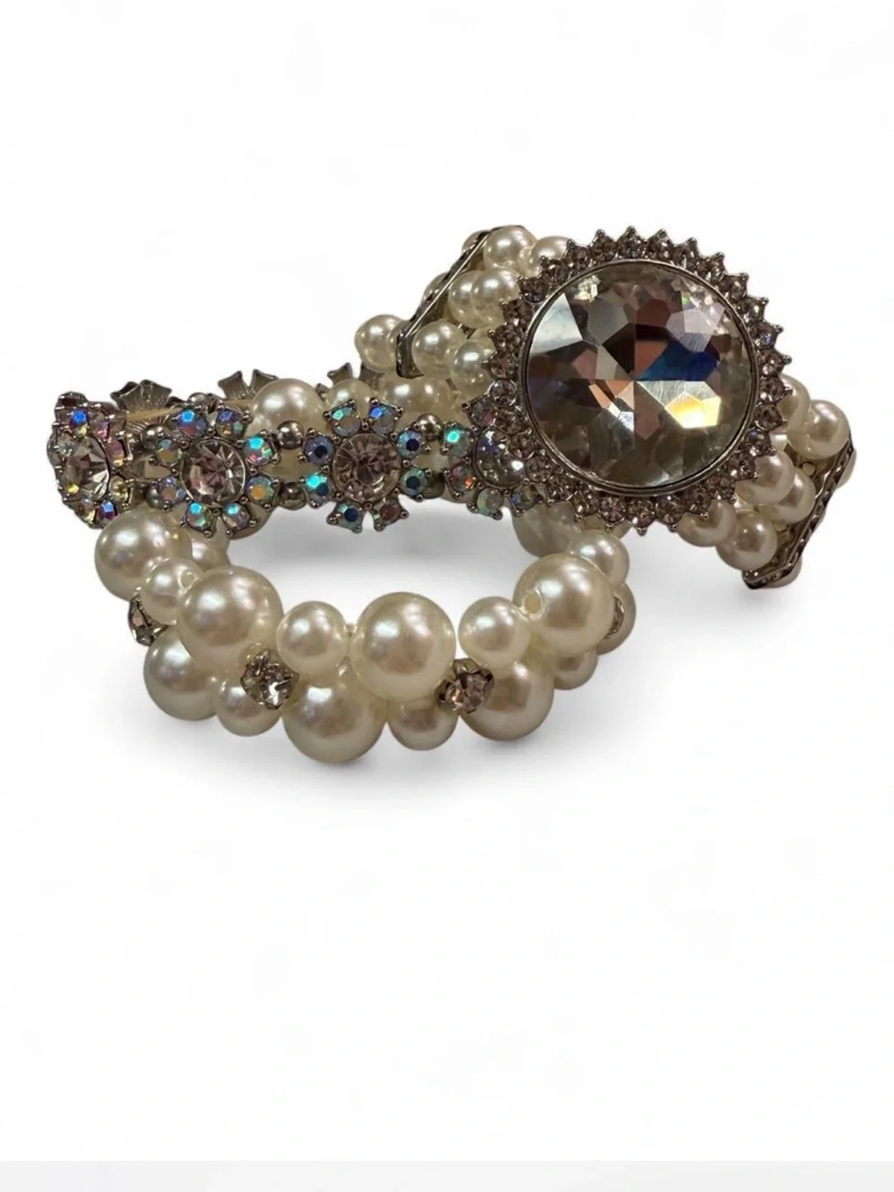 Set of 3 bracelets pearls and rhinestones